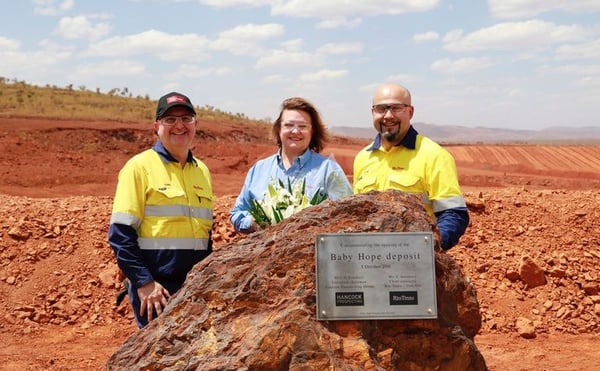 Hancock Prospecting team with Gina Rineheart at iron ore mining operation