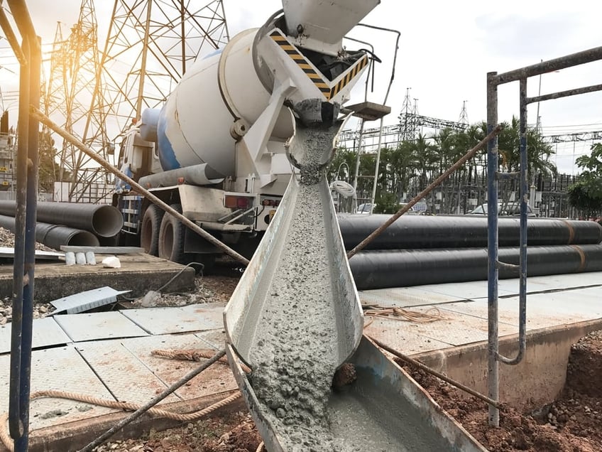 concrete truck pouring concrete