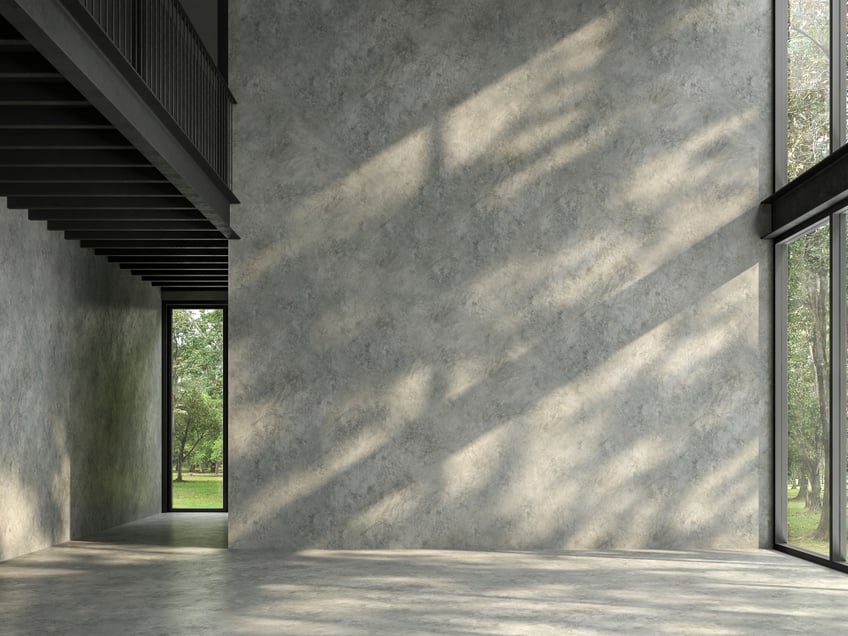 Interior architecture polished concrete floor and wall