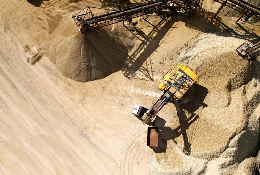 Washed sand being processed at an open pit mine