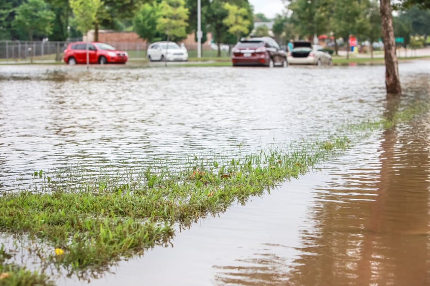 stormwater costs- Stormwater flooding a road with stalled cars in the background