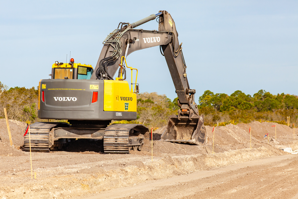 Volvo excavator on construction site 